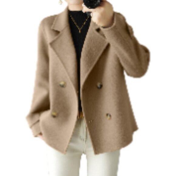 Jackets & Blazers - Wool Blend Pea Coat Loose Fit Double Breasted Blazer